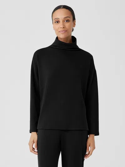 Eileen Fisher Cozy Brushed Terry Hug Funnel Neck Box-top In Black