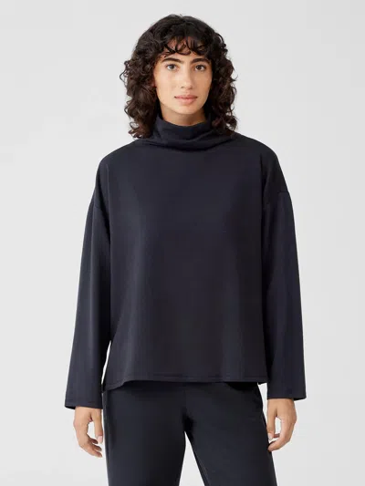 Eileen Fisher Cozy Brushed Terry Hug Funnel Neck Box-top In Blue
