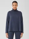 Eileen Fisher Cozy Brushed Terry Hug Funnel Neck Box-top In Blue