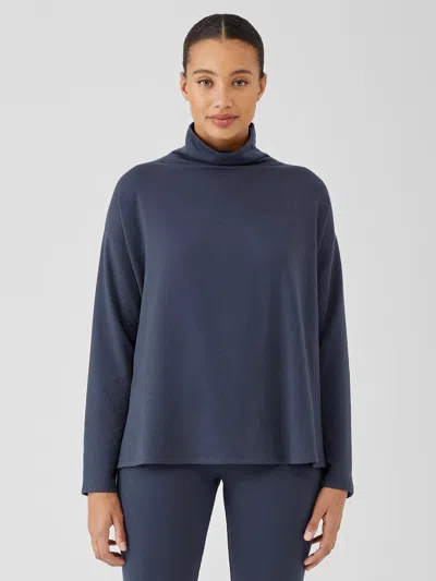 Eileen Fisher Cozy Brushed Terry Hug Funnel Neck Box-top In Blue