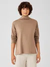 Eileen Fisher Cozy Brushed Terry Hug Funnel Neck Box-top In Brown