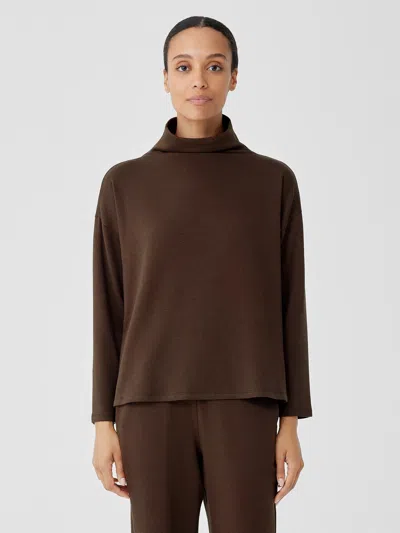 Eileen Fisher Cozy Brushed Terry Hug Funnel Neck Box-top In Brown