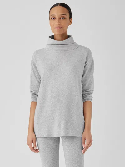 Eileen Fisher Cozy Brushed Terry Hug Funnel Neck Long Top In Gray