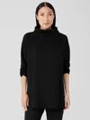 Eileen Fisher Cozy Brushed Terry Hug Funnel Neck Long Top In Black
