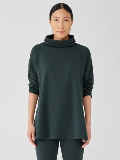 Eileen Fisher Cozy Brushed Terry Hug Funnel Neck Long Top In Green