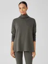 Eileen Fisher Cozy Brushed Terry Hug Funnel Neck Long Top In Gray