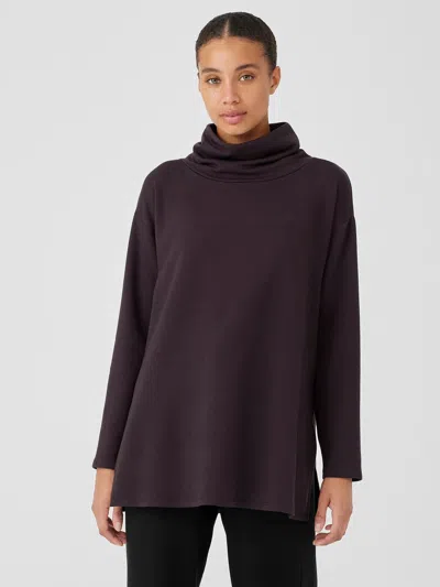 Eileen Fisher Cozy Brushed Terry Hug Funnel Neck Long Top In Brown