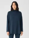 Eileen Fisher Cozy Brushed Terry Hug Funnel Neck Top In Blue