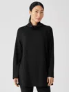 Eileen Fisher Cozy Brushed Terry Hug Funnel Neck Top In Black