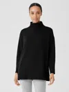 Eileen Fisher Cozy Brushed Terry Hug Funnel Neck Top In Black