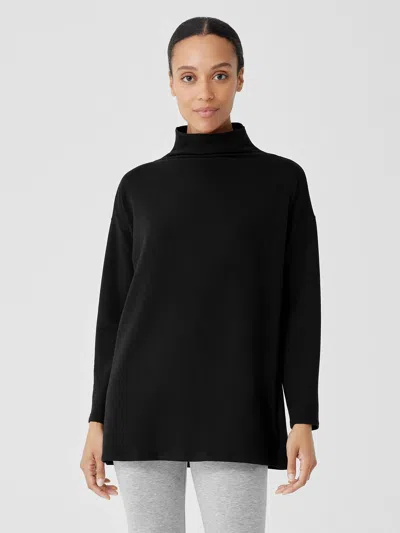 Eileen Fisher Cozy Brushed Terry Hug Funnel Neck Top In Black