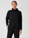 Eileen Fisher Cozy Brushed Terry Hug Funnel Neck Top In Black