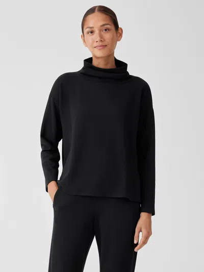 Eileen Fisher Cozy Brushed Terry Hug Funnel Neck Top In Black