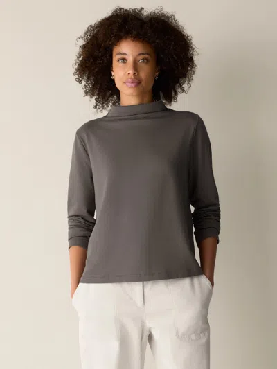 Eileen Fisher Cozy Brushed Terry Hug Funnel Neck Top In Brown