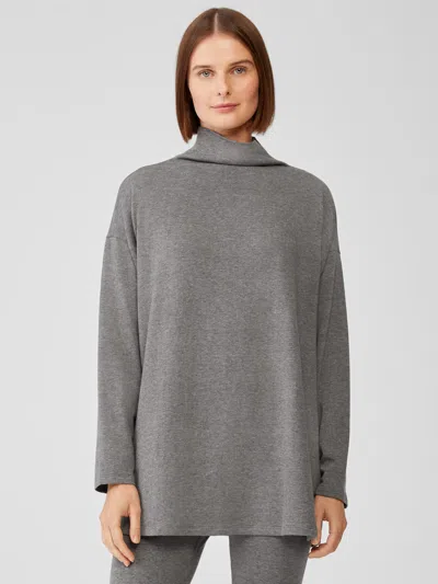 Eileen Fisher Cozy Brushed Terry Hug Funnel Neck Top In Brown