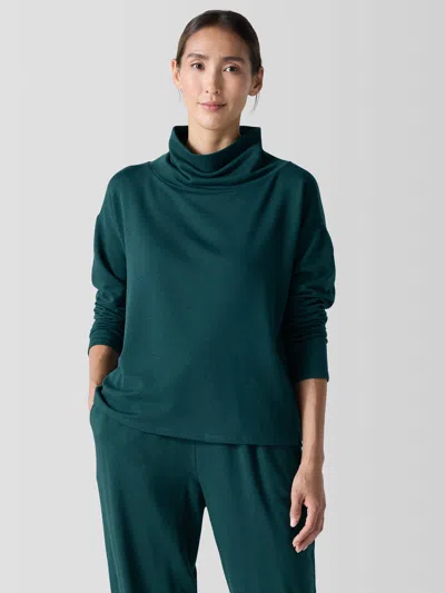Eileen Fisher Cozy Brushed Terry Hug Funnel Neck Top In Green