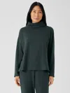 Eileen Fisher Cozy Brushed Terry Hug Funnel Neck Top In Green