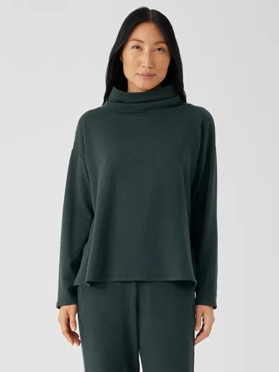 Eileen Fisher Cozy Brushed Terry Hug Funnel Neck Top In Green