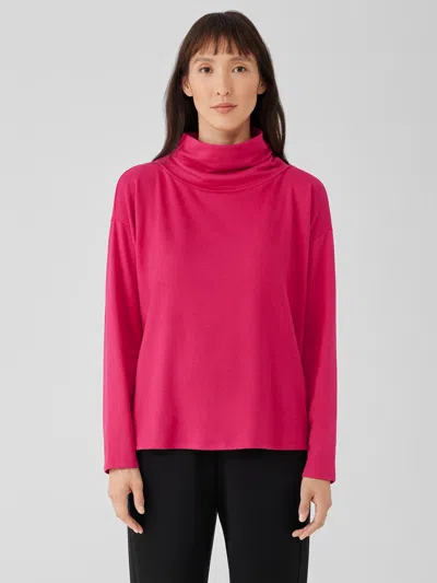 Eileen Fisher Cozy Brushed Terry Hug Funnel Neck Top In Pink
