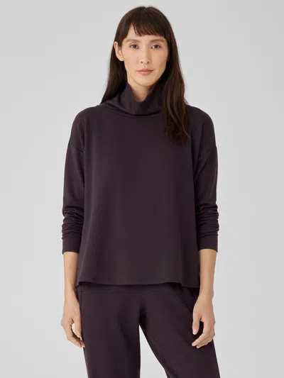Eileen Fisher Cozy Brushed Terry Hug Funnel Neck Top In Purple