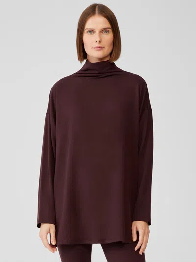 Eileen Fisher Cozy Brushed Terry Hug Funnel Neck Top In Purple