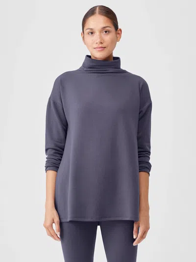 Eileen Fisher Cozy Brushed Terry Hug Funnel Neck Top In Purple