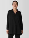 Eileen Fisher Cozy Brushed Terry Hug Henley Long Top In Black