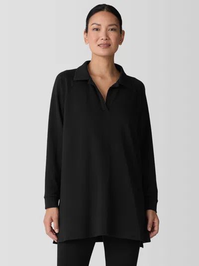 Eileen Fisher Cozy Brushed Terry Hug Henley Long Top In Black