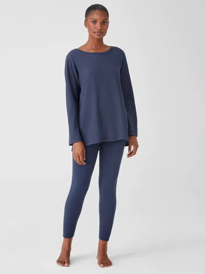 Eileen Fisher Cozy Brushed Terry Hug High-waisted Sleep Leggings In Blue