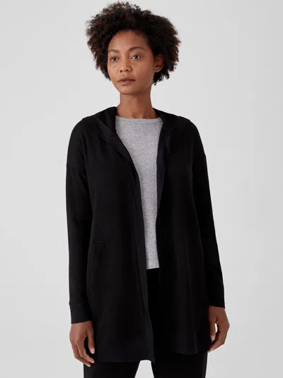 Eileen Fisher Cozy Brushed Terry Hug Hooded Jacket In Black