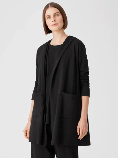 Eileen Fisher Cozy Brushed Terry Hug Hooded Jacket In Black