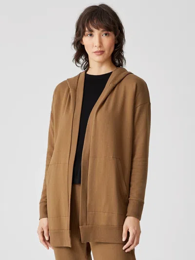 Eileen Fisher Cozy Brushed Terry Hug Hooded Jacket In Brown