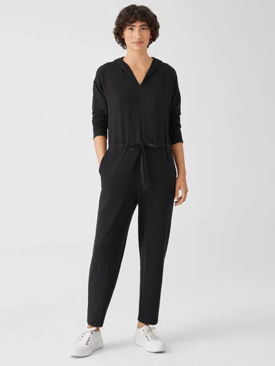 Eileen Fisher Cozy Brushed Terry Hug Hooded Jumpsuit In Black