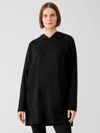 Eileen Fisher Cozy Brushed Terry Hug Hooded Long Top In Black