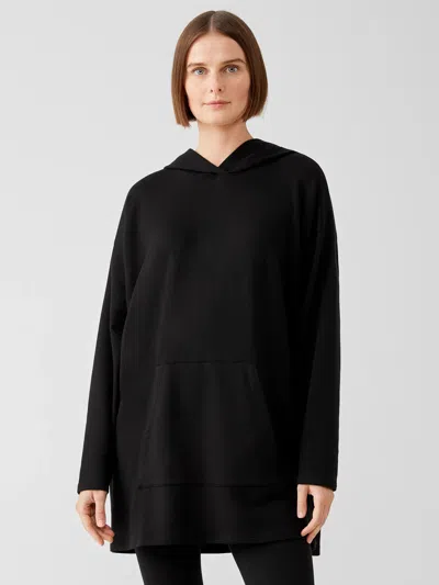 Eileen Fisher Cozy Brushed Terry Hug Hooded Long Top In Black