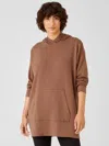Eileen Fisher Cozy Brushed Terry Hug Hooded Long Top In Brown