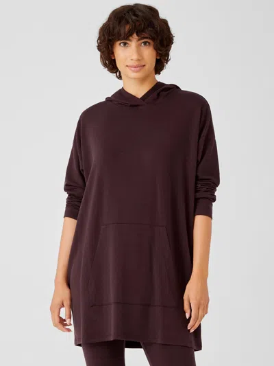 Eileen Fisher Cozy Brushed Terry Hug Hooded Long Top In Brown