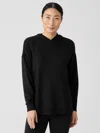 Eileen Fisher Cozy Brushed Terry Hug Hooded Top In Black