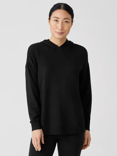Eileen Fisher Cozy Brushed Terry Hug Hooded Top In Black