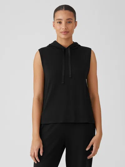 Eileen Fisher Cozy Brushed Terry Hug Hooded Top In Black