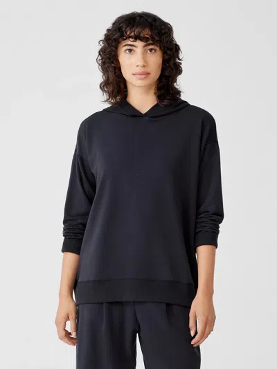 Eileen Fisher Cozy Brushed Terry Hug Hooded Top In Blue