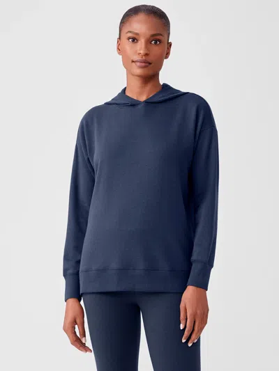 Eileen Fisher Cozy Brushed Terry Hug Hooded Top In Blue