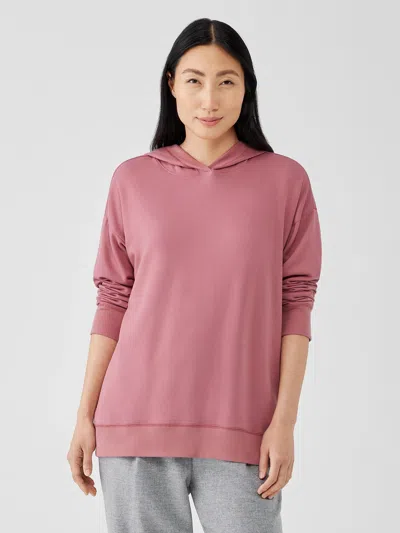 Eileen Fisher Cozy Brushed Terry Hug Hooded Top In Pink