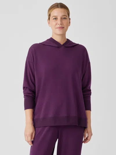 Eileen Fisher Cozy Brushed Terry Hug Hooded Top In Purple