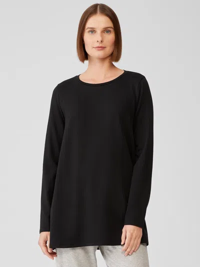 Eileen Fisher Cozy Brushed Terry Hug Jewel Neck Top In Black