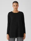 Eileen Fisher Cozy Brushed Terry Hug Jewel Neck Top In Black