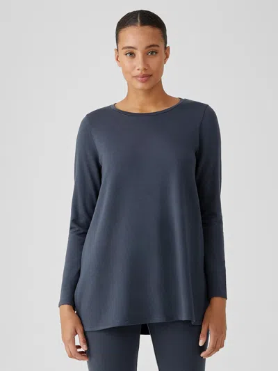 Eileen Fisher Cozy Brushed Terry Hug Jewel Neck Top In Blue
