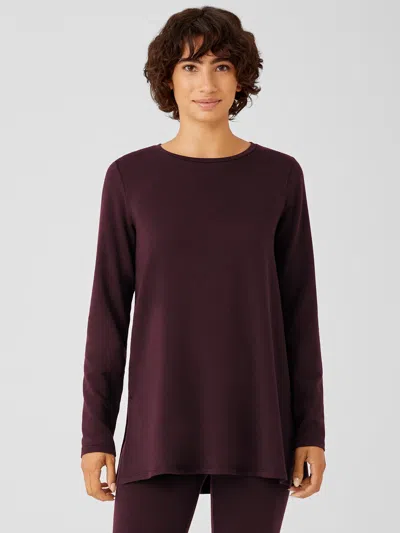 Eileen Fisher Cozy Brushed Terry Hug Jewel Neck Top In Purple