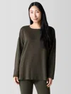 Eileen Fisher Cozy Brushed Terry Hug Long Box-top In Green