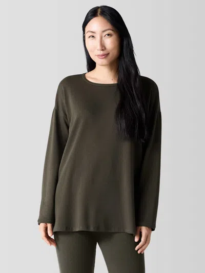 Eileen Fisher Cozy Brushed Terry Hug Long Box-top In Green